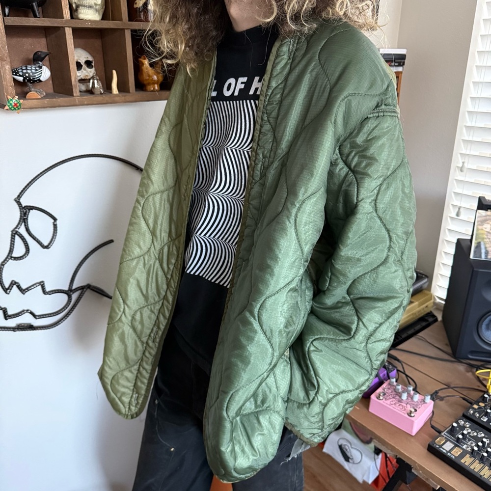 💀 SOLD 💀 Vintage 80s Military Green M-65 Extreme Cold Weather Parka Liner ~ M - Picture 2 of 8